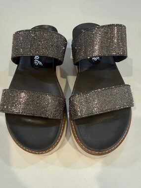 Free People Silver Rhinestone Jeweled Slip On Sandals Size 38